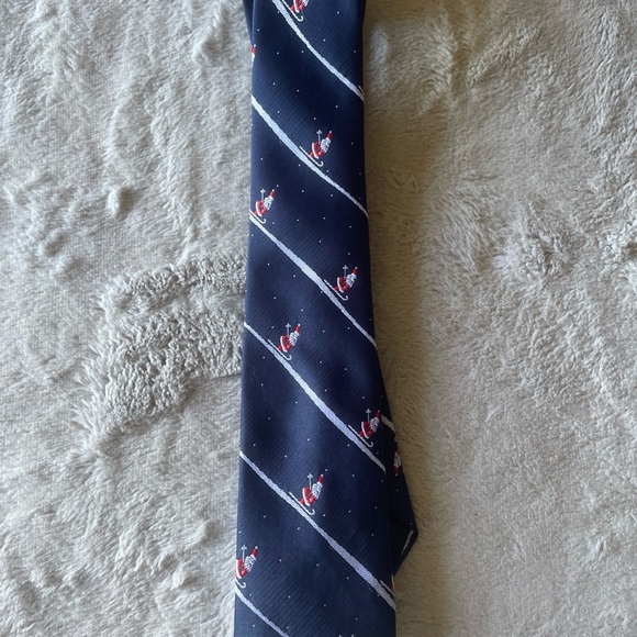 Vintage Christmas tie Navy Blue made in British Hong Kong skinny tie - Picture 1 of 6